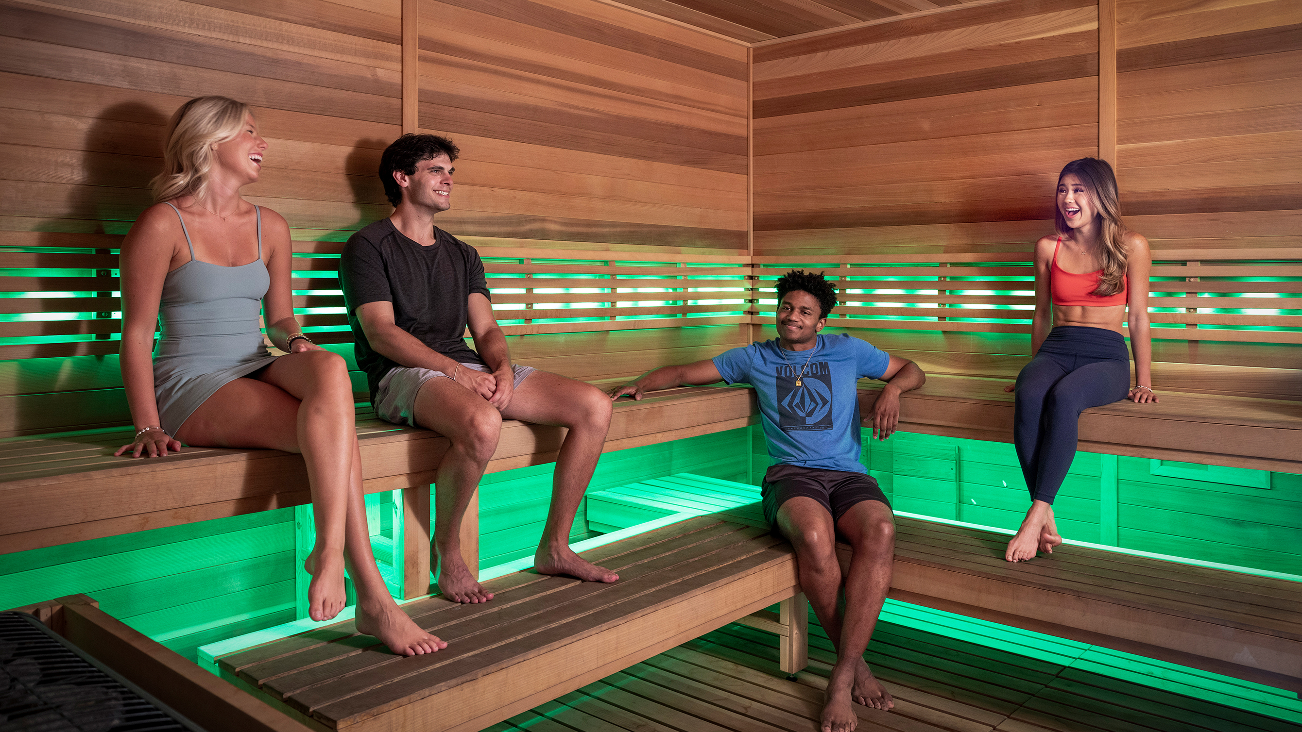 A group of friends in a sauna