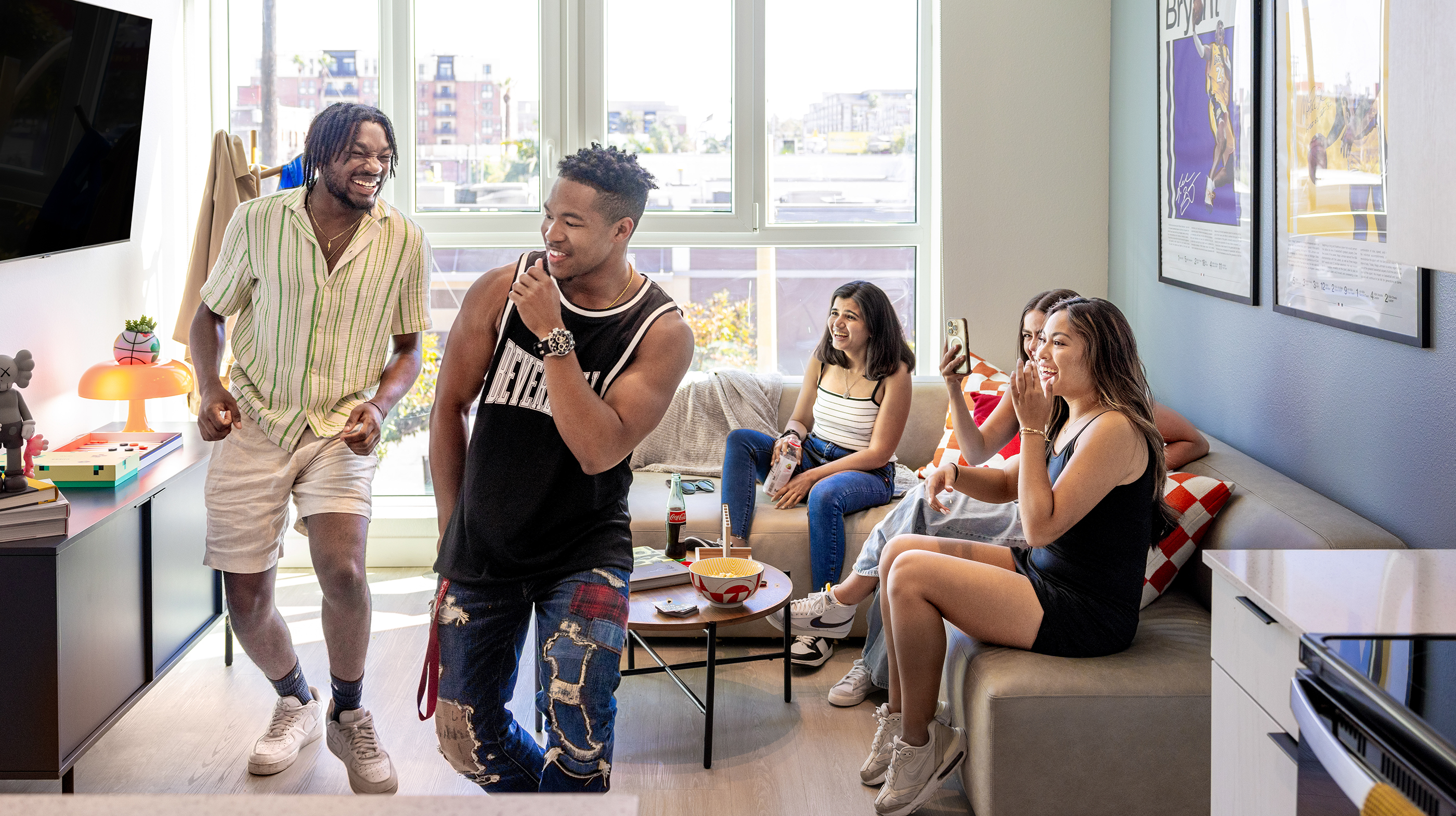 A group of friends in a living room